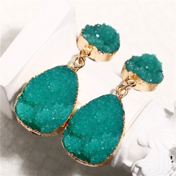 Boutique Jewelry - Druzy Emerald Drop Earrings